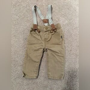 OshKosh B'gosh Tan Overalls with Striped Suspenders